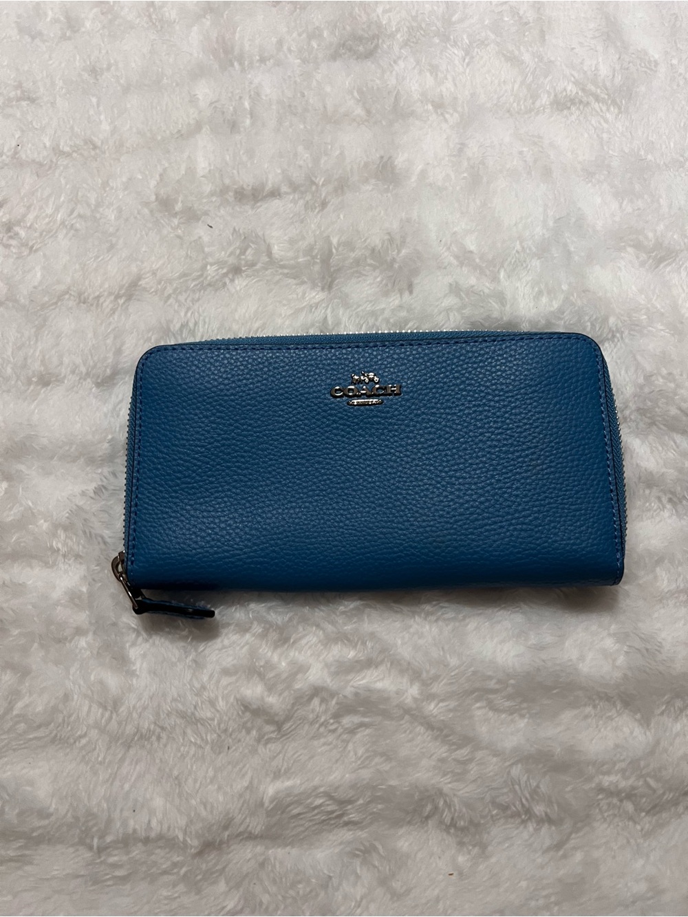 Coach Pebbled Zip-Around Wallet in Teal Blue